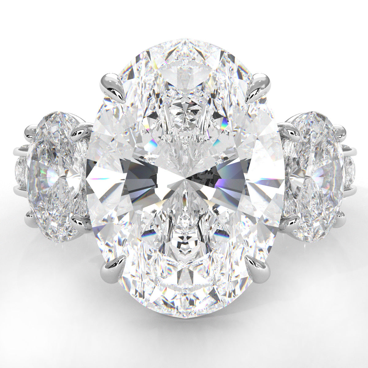 3 Stone Oval Lab Grown Diamond Engagement Ring IGI Certified 14k White Gold 10.02 Ctw.